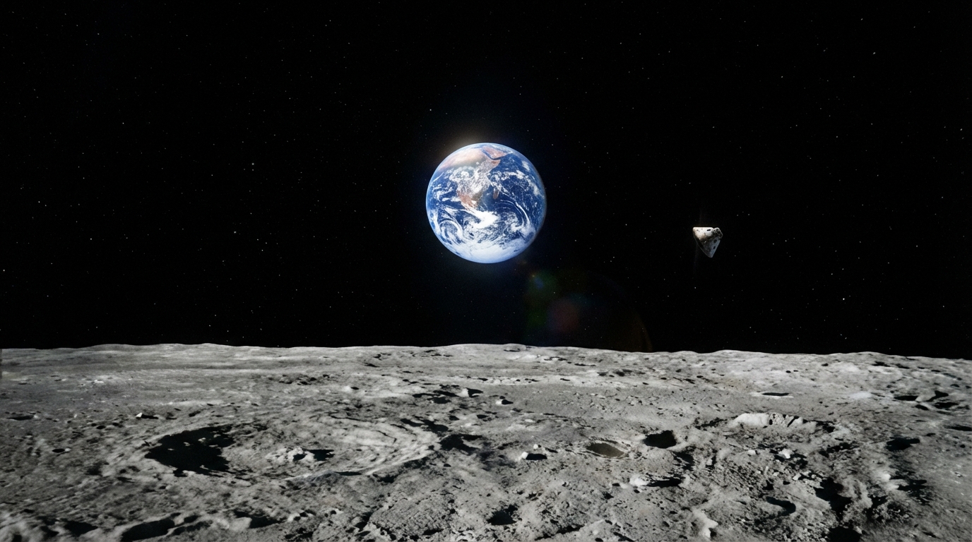 Earth rising over the lunar surface