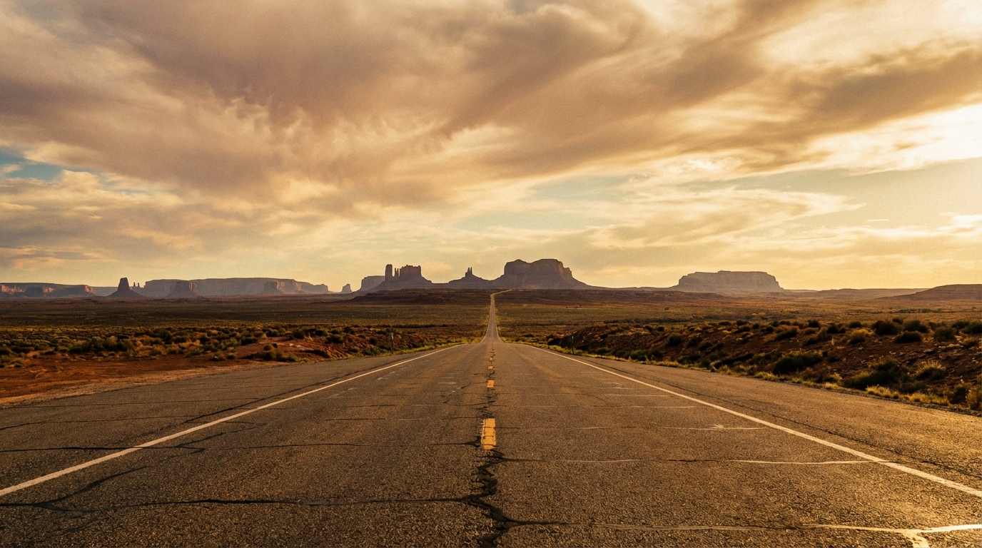 An American highway stretching toward the horizon